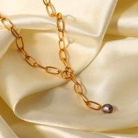 Fashion Black Pearl Pendant 18k Gold Stainless Steel Necklace main image 3