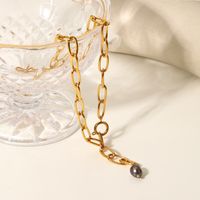 Fashion Black Pearl Pendant 18k Gold Stainless Steel Necklace main image 1