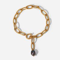 Retro Style Black Pearl Pendant 18k Gold-plated Stainless Steel Bracelet main image 6