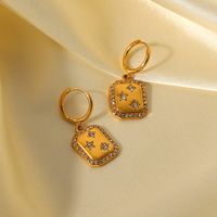 Fashion 18k Gold Stainless Steel Full Circle Zircon Star Inlaid Square Pendant Earrings main image 1