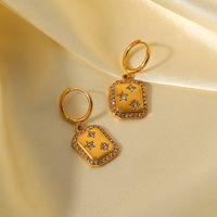 Fashion 18k Gold Stainless Steel Full Circle Zircon Star Inlaid Square Pendant Earrings main image 2