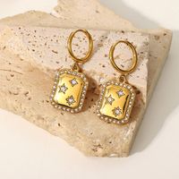 Fashion 18k Gold Stainless Steel Full Circle Zircon Star Inlaid Square Pendant Earrings main image 3