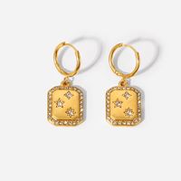 Fashion 18k Gold Stainless Steel Full Circle Zircon Star Inlaid Square Pendant Earrings main image 6