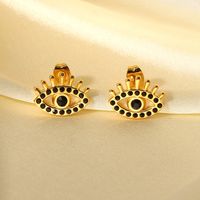 New Fashion Black Diamond Eye 18k Gold Stainless Steel Earrings main image 2