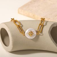 Fashion 18k Gold-plated Stainless Steel Eight-pointed Star Inlaid Pearl Bracelet main image 5