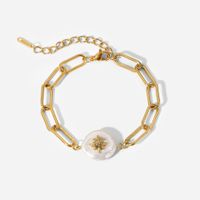 Fashion 18k Gold-plated Stainless Steel Eight-pointed Star Inlaid Pearl Bracelet main image 6