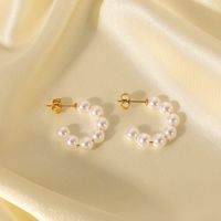 Simple 20mm Large Pearl C-shaped 18k Gold-plated Stainless Steel Earrings main image 2