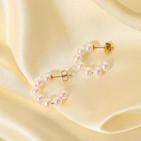 Simple 20mm Large Pearl C-shaped 18k Gold-plated Stainless Steel Earrings main image 3