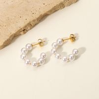 Simple 20mm Large Pearl C-shaped 18k Gold-plated Stainless Steel Earrings main image 5