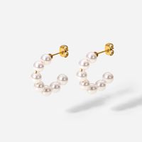 Simple 20mm Large Pearl C-shaped 18k Gold-plated Stainless Steel Earrings main image 6