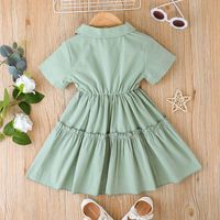 2022 Summer New Girls' Short-sleeved V-neck Solid Color Dress main image 6