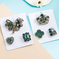 Fashion Alloy Inlaid Rhinestone Pearl Crown Bows Heart Shaped Corsage Brooch Three-piece Set main image 1
