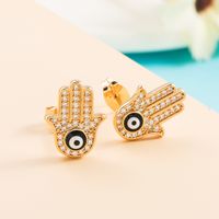 Fashion Copper Micro-set Color Zircon Fatima Palm Earrings Devil's Eye Earrings main image 4