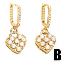 Fashion Heart Pendant Copper 18k Gold-plated Inlaid Zircon Pearl Earrings main image 4
