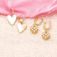 Fashion Heart Pendant Copper 18k Gold-plated Inlaid Zircon Pearl Earrings main image 5