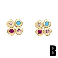 Retro Color Zircon Four-leaf Clover Eye Palm Copper 18k Gold-plated Earrings main image 4