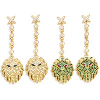 Simple Lion Pendant Tassel Copper 18k Gold-plated Inlaid Zircon Earrings main image 1