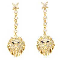 Simple Lion Pendant Tassel Copper 18k Gold-plated Inlaid Zircon Earrings main image 3