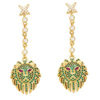 Simple Lion Pendant Tassel Copper 18k Gold-plated Inlaid Zircon Earrings main image 4