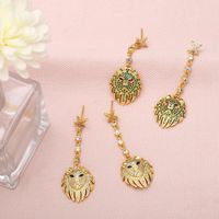 Simple Lion Pendant Tassel Copper 18k Gold-plated Inlaid Zircon Earrings main image 5