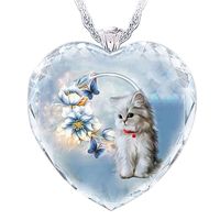Fashion Retro Heart-shaped Crystal Blue Butterfly Kitten Necklace main image 4