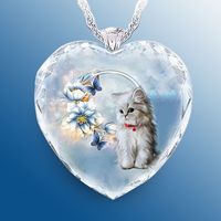 Fashion Retro Heart-shaped Crystal Blue Butterfly Kitten Necklace main image 1