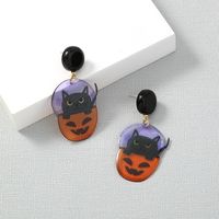 Halloween Pumpkin Black Cat Creative Funny Cute Cartoon Resin Earrings main image 3