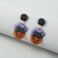 Pendientes De Resina De Dibujos Animados Lindos Divertidos Creativos Gato Negro Calabaza De Halloween main image 4