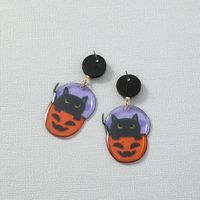 Pendientes De Resina De Dibujos Animados Lindos Divertidos Creativos Gato Negro Calabaza De Halloween main image 6