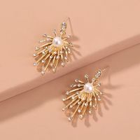 Fashion Alloy Micro-encrusted Zircon Crystal Flower Pearl Firework Earrings main image 3