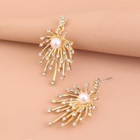 Fashion Alloy Micro-encrusted Zircon Crystal Flower Pearl Firework Earrings main image 5