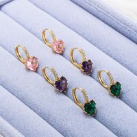 Korean Heart Color Zircon 18k Gold Color-preserving Electroplating Copper Earrings main image 3