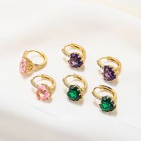 Korean Heart Color Zircon 18k Gold Color-preserving Electroplating Copper Earrings main image 5
