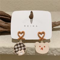 Simple Contrast Color Heart Cute Bear Asymmetric Earrings main image 4