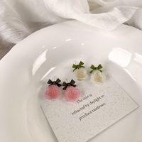 Korean Paint Bow Camellia Pendant Earrings main image 5