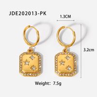 Fashion 18k Gold Stainless Steel Full Circle Zircon Star Inlaid Square Pendant Earrings sku image 1