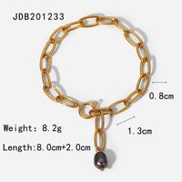 Retro Style Black Pearl Pendant 18k Gold-plated Stainless Steel Bracelet sku image 1