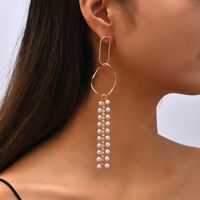Fashion Long Flow Pearl Tassel Claw Diamond Alloy Earrings sku image 1