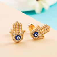 Fashion Copper Micro-set Color Zircon Fatima Palm Earrings Devil's Eye Earrings sku image 4