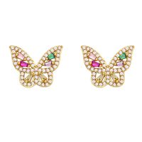 Einfache Biene Schmetterling Perle Kupfer Eingelegt Zirkon 18 Karat Vergoldete Ohrringe sku image 2