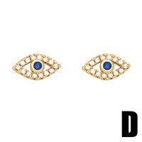 Retro Color Zircon Four-leaf Clover Eye Palm Copper 18k Gold-plated Earrings sku image 4