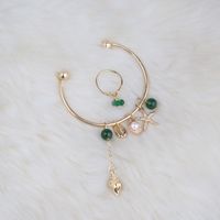 Fashion Shell Pearl Turquoise Pendant Open Bracelet Ring Set main image 2