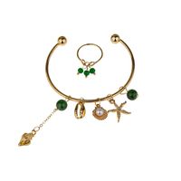 Fashion Shell Pearl Turquoise Pendant Open Bracelet Ring Set main image 6