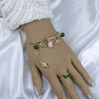 Fashion Shell Pearl Turquoise Pendant Open Bracelet Ring Set sku image 1