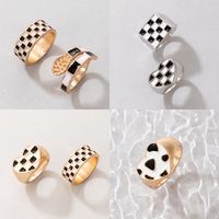 Fashion Black White Checkered Snake-shaped Oil Drop Ring Two-piece Set main image 2