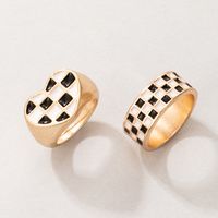 Fashion Black White Checkered Snake-shaped Oil Drop Ring Two-piece Set main image 3