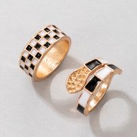 Fashion Black White Checkered Snake-shaped Oil Drop Ring Two-piece Set main image 5