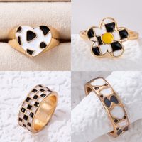 Fashion Black White Checkered Snake-shaped Oil Drop Ring Two-piece Set sku image 15