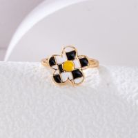 Fashion Black White Checkered Snake-shaped Oil Drop Ring Two-piece Set sku image 2