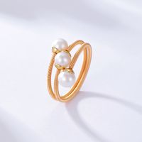 Fashion Handmade Copper Pearl Winding Three-layer Ring main image 4